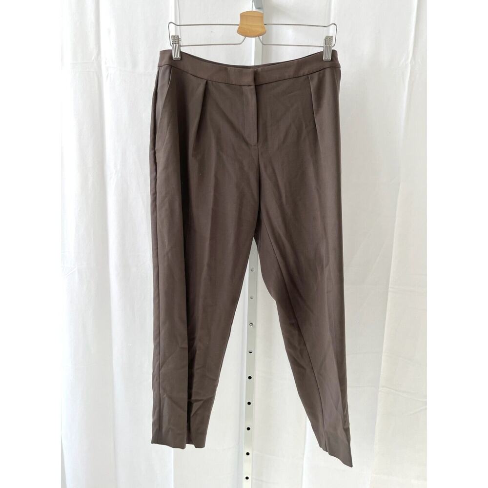 EILEEN FISHER Pleated Ankle Pants in Drapey Tencel Stretch Knit Brown Size 12